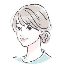 青い服を着た、髪を後ろに束ねた女性のイラスト